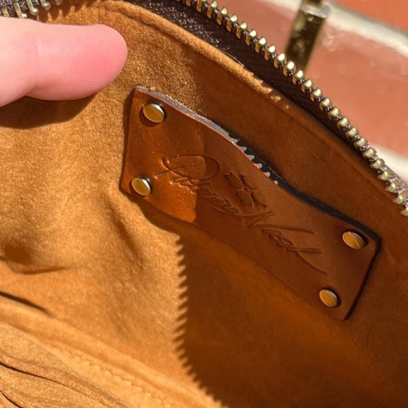 Patricia Nash Brown Leather Tote  Map Design with scarf, dust bag and wristlet - Picture 7 of 13